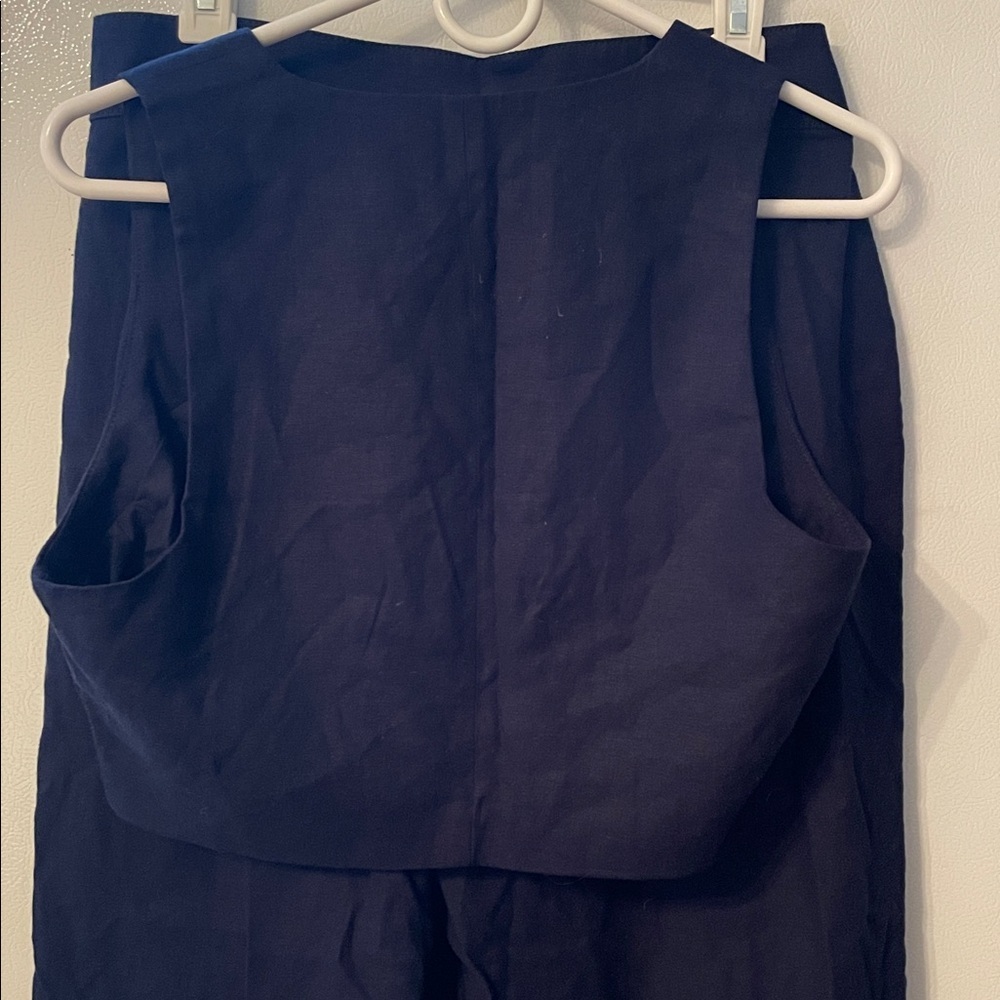 Christian Siriano Navy Size 10 Linen Set Pants and Buttoned Tank Top - Picture 11 of 11